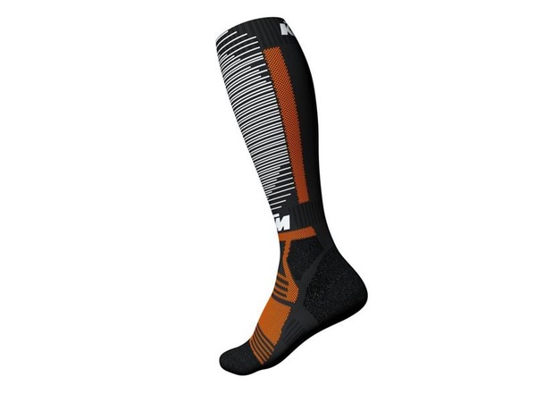 Funkční motorkařské ponožky KTM pro nižší teploty KTM KNEE BRACE SOCKS černá/bílá/oranžová vel. 43-46