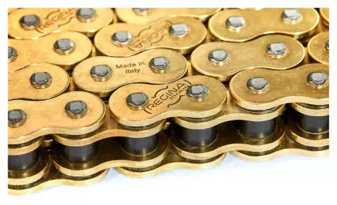 Motocyklový řetěz REGINA 525 HPE CHAIN 120RS článků, barva zlatá, včetně nýtovací spony