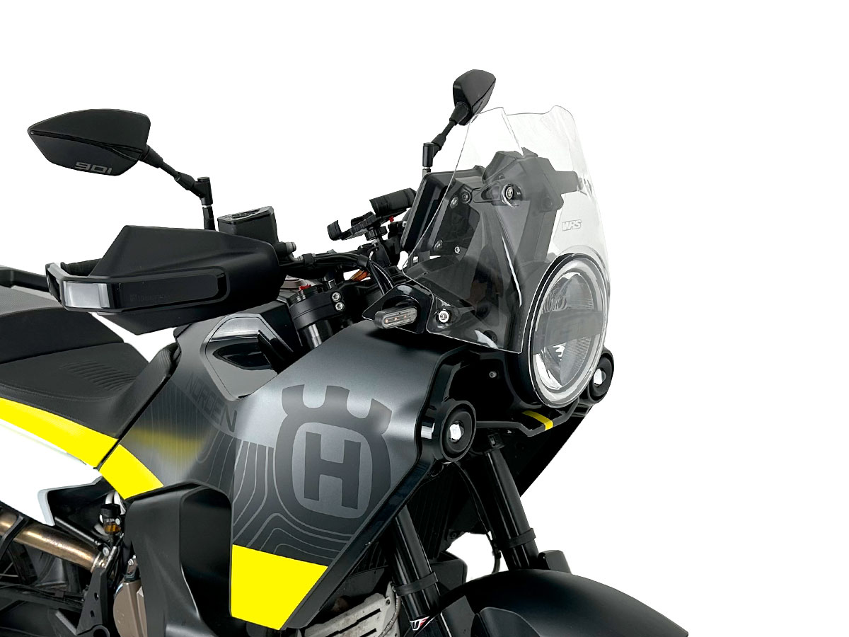 Plexi motocyklu WRS verze ENDURO pro HUSQVARNA NORDEN 901 EXPEDITION rok 2023 barva čírá, výška plexi 18,5 cm 