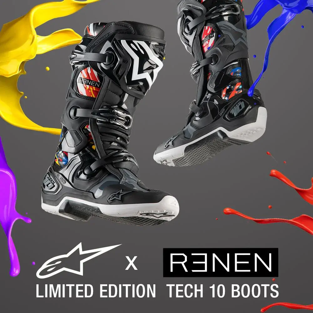 a Motokrosové boty ALPINESTARS TECH 10 limitovaná edice RENEN 2023 černá/šedá/bílá/multicolor velikost 44,5