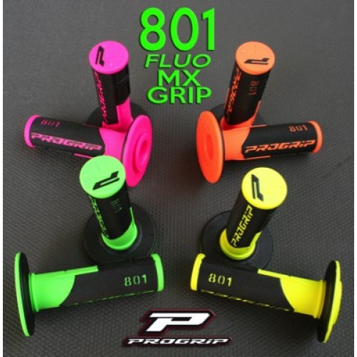 Dvouvrstvé motokrosové rukojeti - gripy PROGRIP 801 bílá/růžová fluo