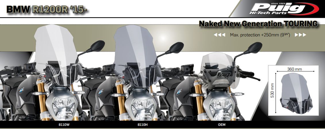 Plexi PUIG TOURING BMW F 1200 R 2015-2017 ČIRÉ