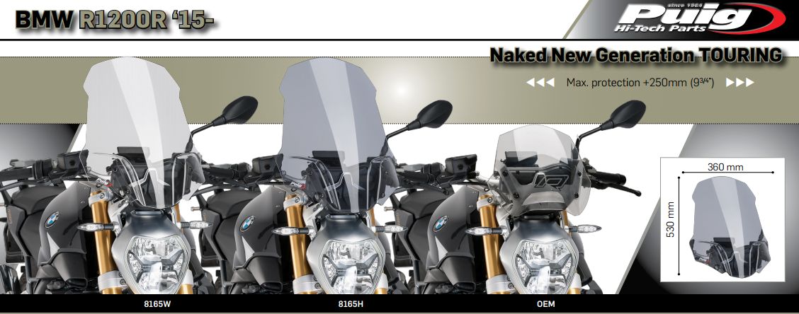 Plexi PUIG TOURING BMW F 1200 R 2015-2017 KOUŘOVÉ