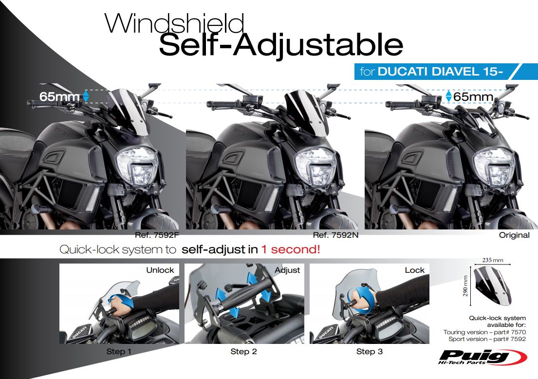 Plexi PUIG TOURING Ducati DIAVEL 2014-2017 černé