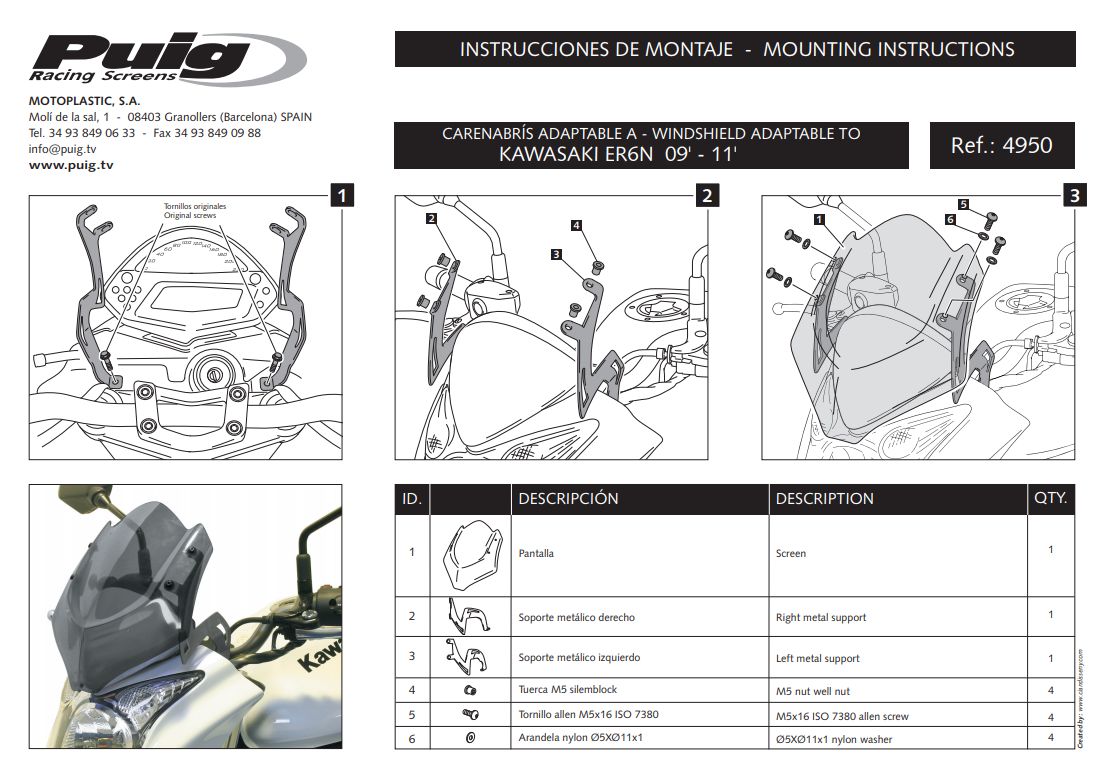 Plexi PUIG SPORT Kawasaki ER-6N 2009-2011