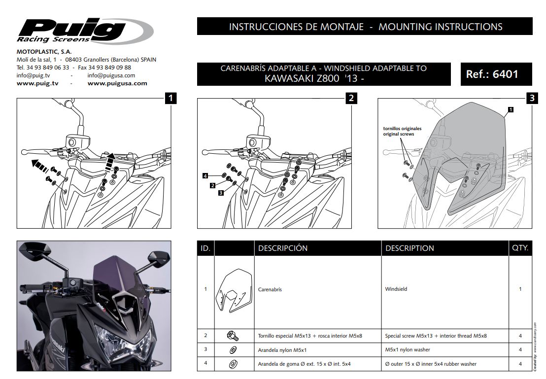 Plexi PUIG SPORT Kawasaki Z800 2013-2017 barva tmavě kouřová