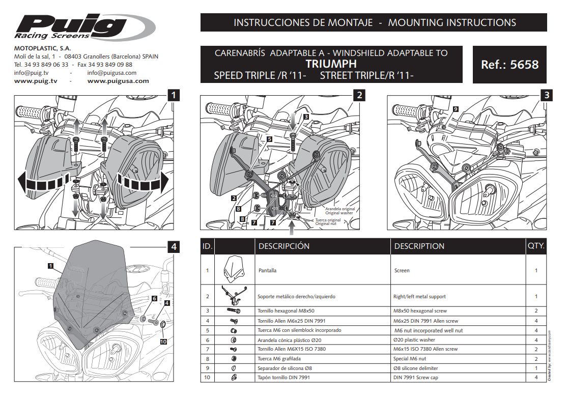 Plexi PUIG SPORT Triumph SPEED TRIPLE R 2012-2015	 karbonové