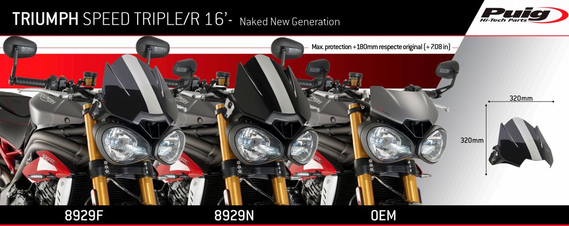 Plexi PUIG SPORT Triumph SPEED TRIPLE/R 2016-2017 TMAVĚ KOUŘOVÉ