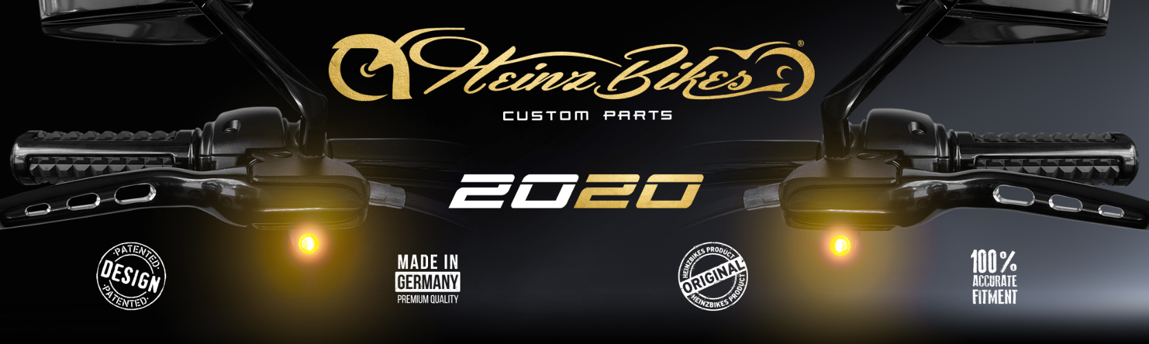Blinkry na řidítka motocyklu HEINZ BIKES pro HARLEY DAVIDSON Sportster 2004-2013 , barva chromová, pár 