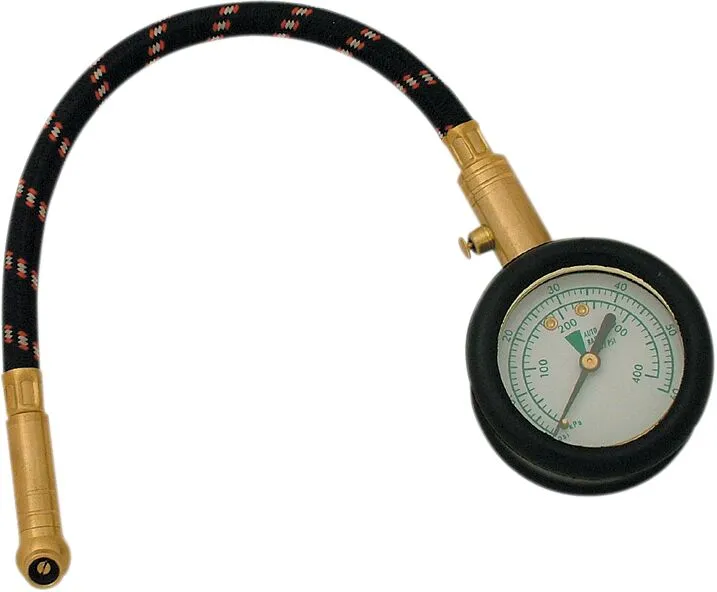 Analogový pneuměřič CRUZTOOLS TIREPRO DIAL TIRE GAUGE rozsah měření 1–60 PSI se stupnicí v jednotkách PSI a kPa