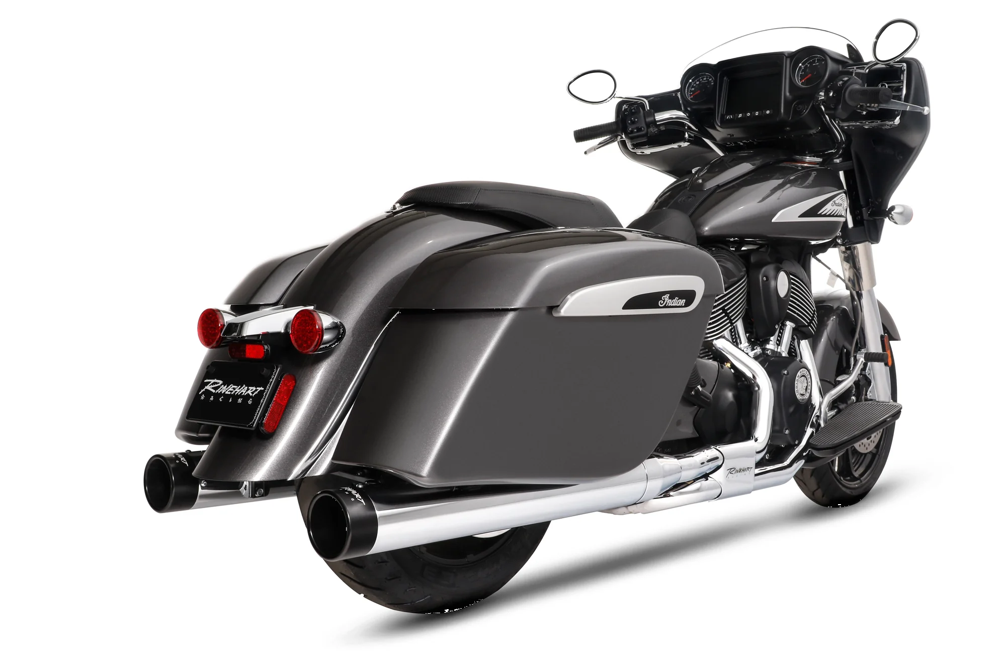 Koncovky výfuku RINEHART RACING MUFFLER DBX 40 4" pro motocykly INDIAN od roku 2014 a výše VIZ POPIS - stříbrná barva / černé zakončení  