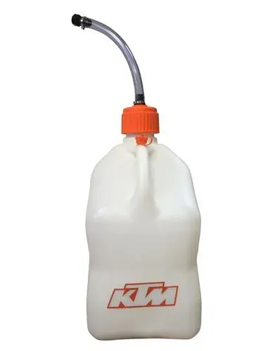 a Plastový kanystr na benzín s plnící trubicí KTM PLASTIC DRUM CLEAR objem 20L