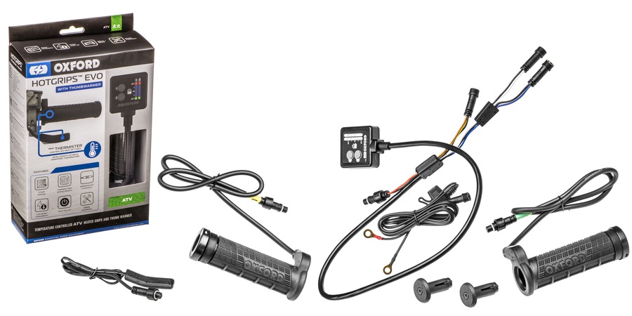 Vyhřívané rukojeti - gripy OXFORD HOTGRIPS EVO THERMISTOR ATV včetně ohřevu palce/regulace ohřevu páčky 