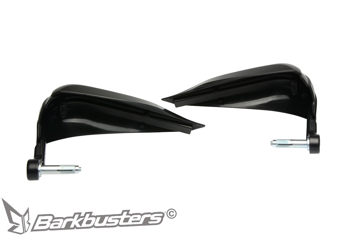 Sada motocyklových krytů páček s výztuhou BARKBUSTERS HANDGUARDS STORM SINGLE POINT BAR END MOUNT černé, pár, pro montáž do dutých řídítek