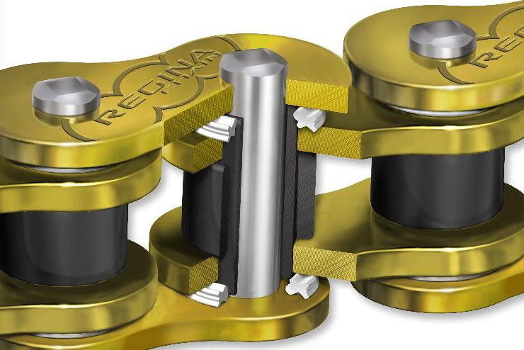 Motocyklový řetěz REGINA 525 HPE CHAIN 110RS článků, barva zlatá, včetně nýtovací spony