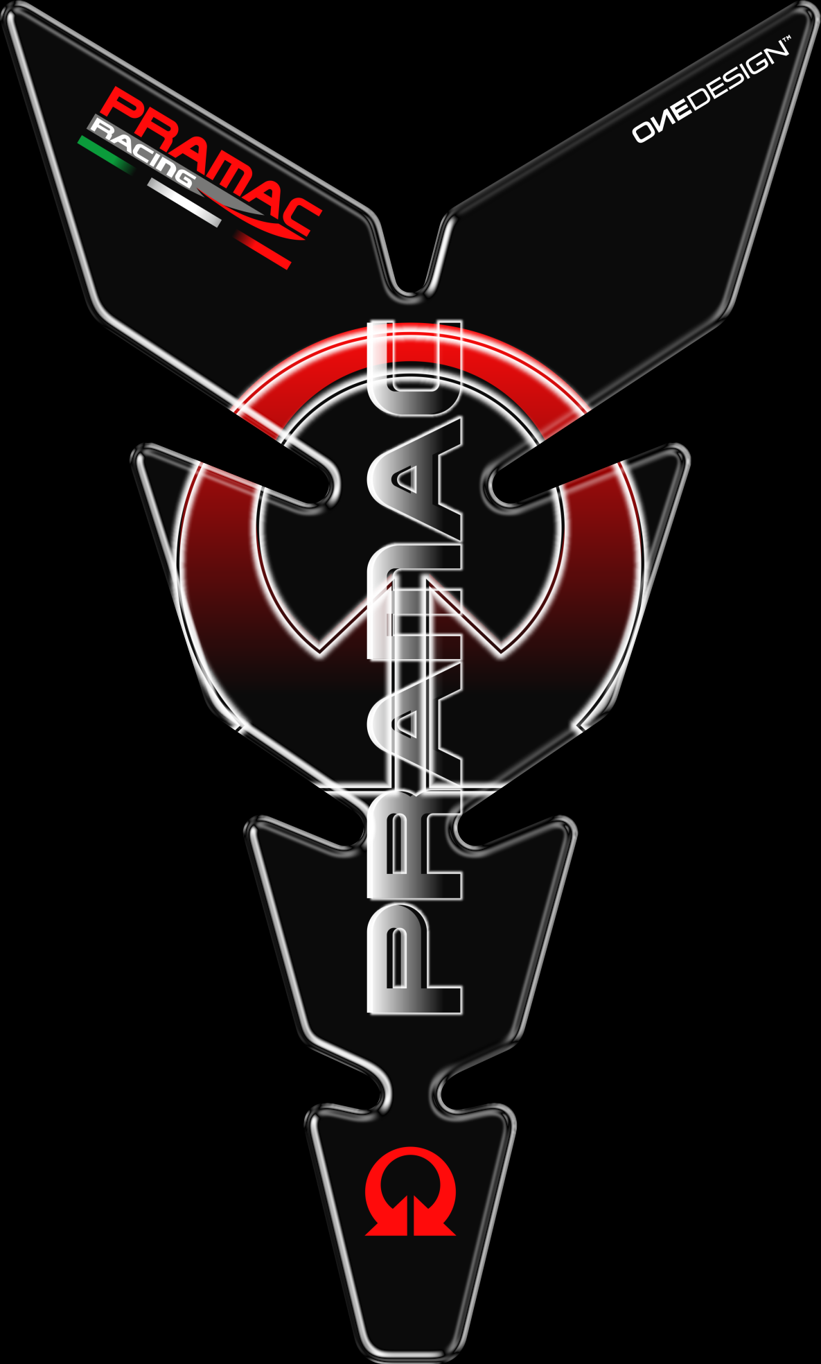 Samolepka - tank pad na nádrž motocyklu ONEDESIGN MOON PRAMAC rozměry 223 mm X 134 mm