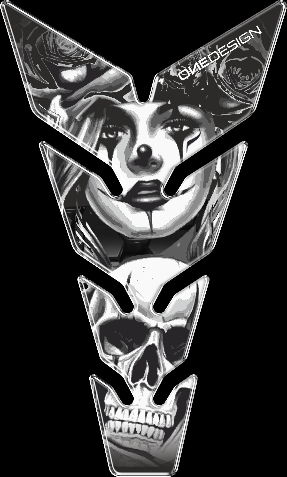 Samolepka - tank pad na nádrž motocyklu ONEDESIGN MAX WOMAN W/ SKULL rozměry 223 mm X 134 mm