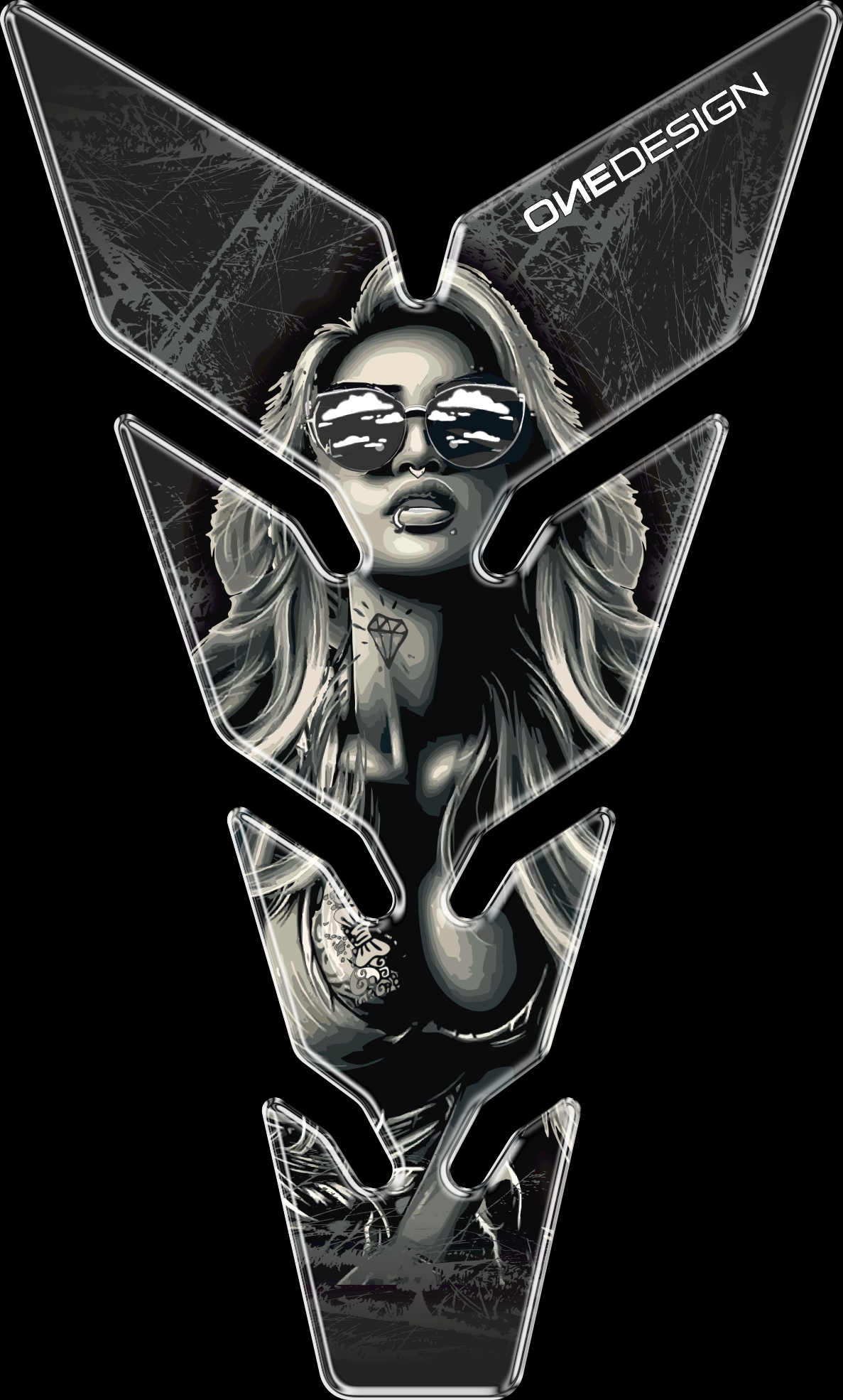 Samolepka - tank pad na nádrž motocyklu ONEDESIGN MAX SEXY WOMAN rozměry 223 mm X 134 mm