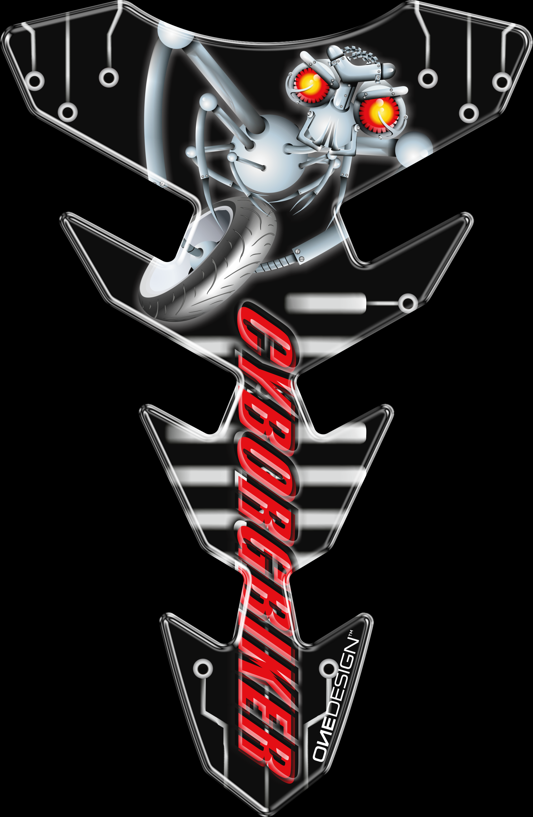 Samolepka - tank pad na nádrž motocyklu ONEDESIGN MAX CYBER BIKER rozměry 221 mm X 144 mm