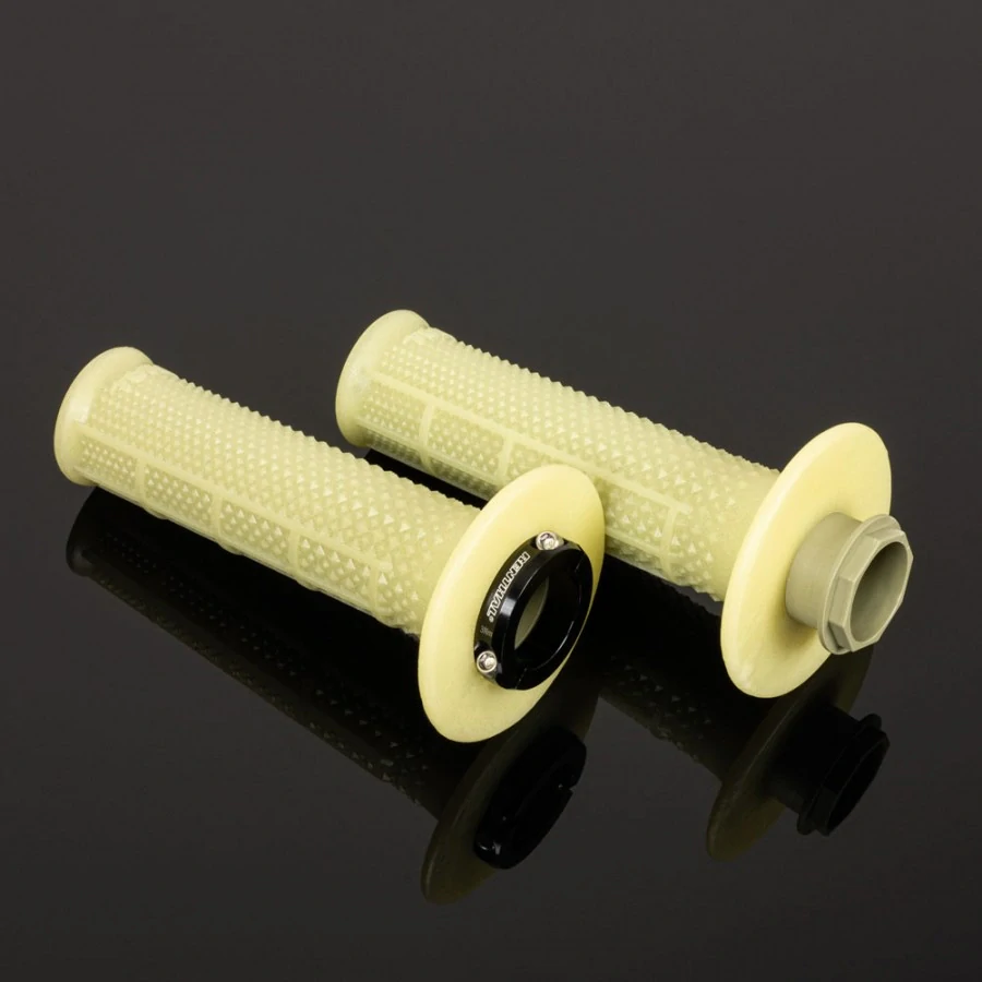 Motokrosové rukojeti - gripy s lock-on RENTHAL GRIP RWORKS ARAMID G240 LOCK-ON 1/2 WAFFLE SOFT barva černá/šedá, pár 