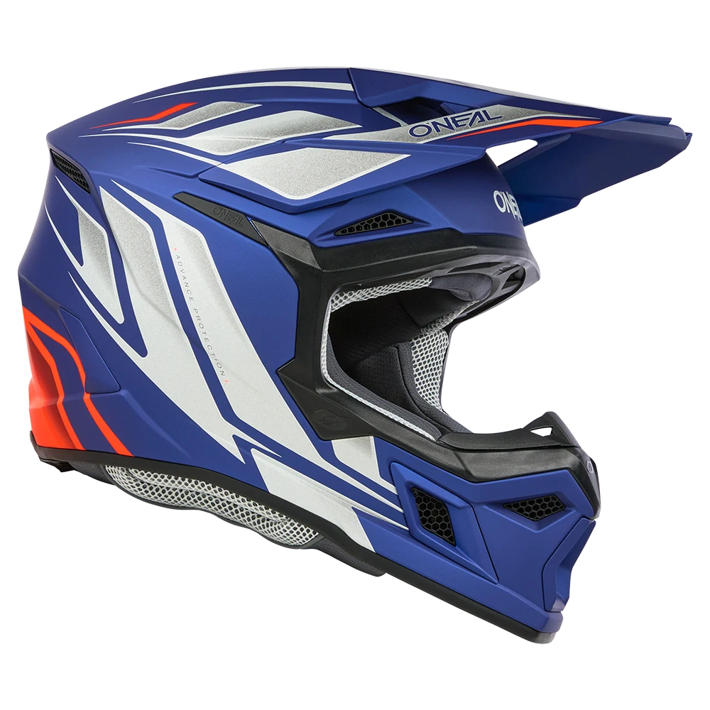 a Dětská motokrosová přilba / MX helma ONEAL 3SRS VERTICAL barva modrá/červená fluo, velikost M pro obvod hlavy 51-52 cm 