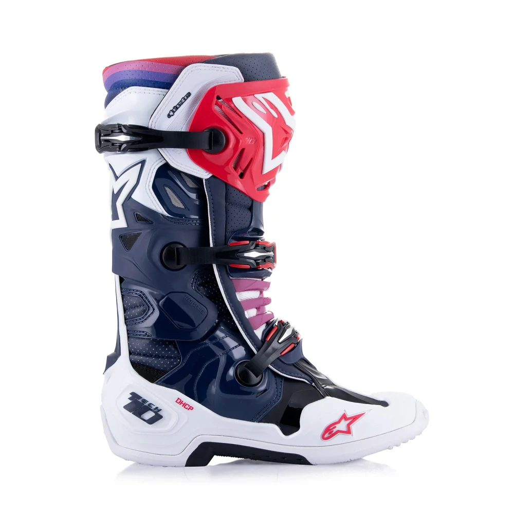 Ventilační motokrosové boty s vnitřní botičkou ALPINESTARS TECH 10 SUPERVENTED VENTILAČNÍ barva bílá/červená/fialová/tmavě modrá