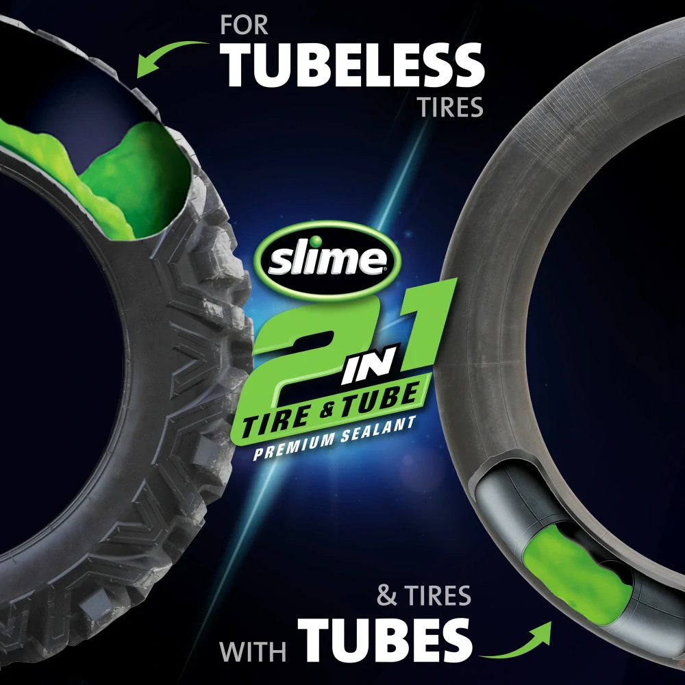 Utěsňovací přípravek pro pneu s duší / pro pneu bez duše SLIME 2V1 / 2in1 TIRE A TUBE SEALANT obsah 473 ml