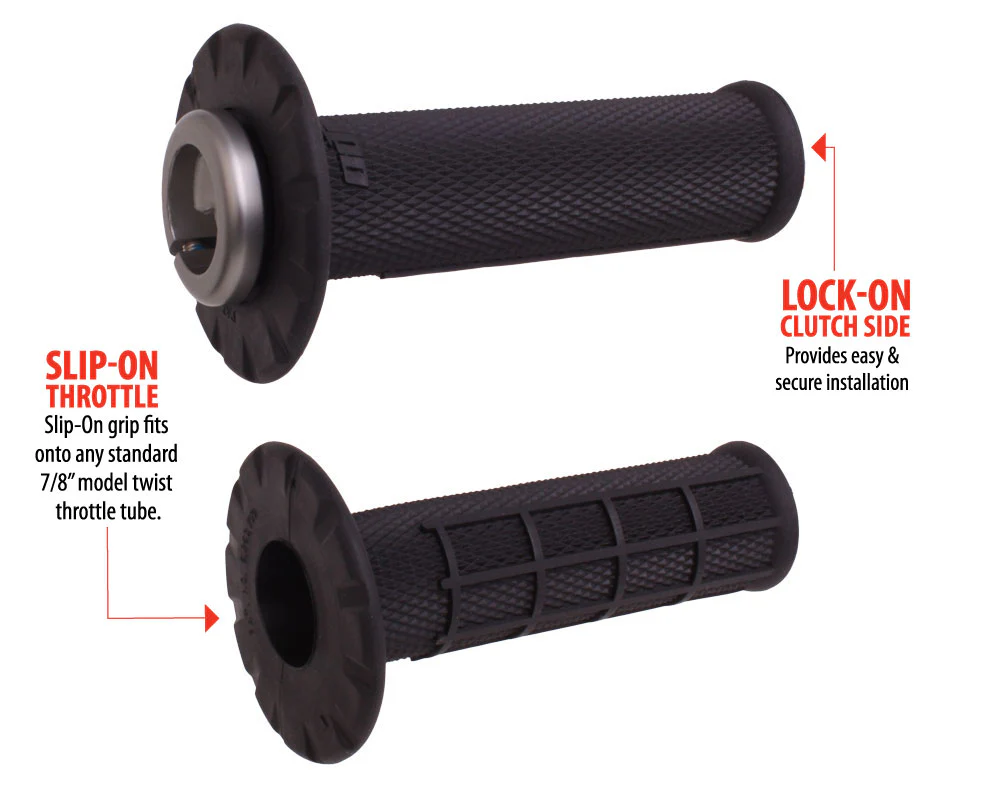 Gripy pro elektronické/koloběžkové/motocyklové plynové systémy ODI GRIP UNIVERSAL LOCK-ON SET, HALF-WAFFLE MX barva černá