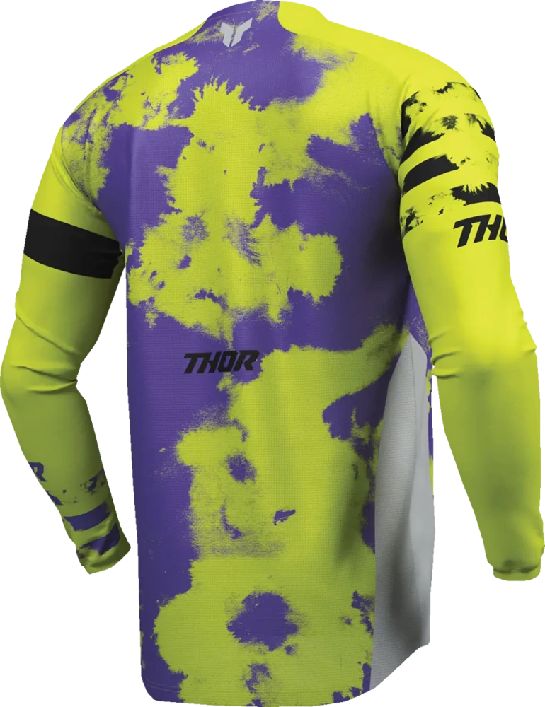 Dětský sportovní motokrosový / MTB dres THOR LAUNCHMODE RACEWEAR BLEACH barva šedá/fialová/acid