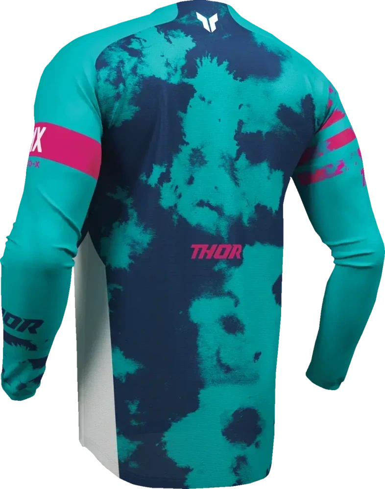 Dětský sportovní motokrosový komplet kalhot a dresu THOR LAUNCHMODE RACEWEAR BLEACH barva bílá/aqua