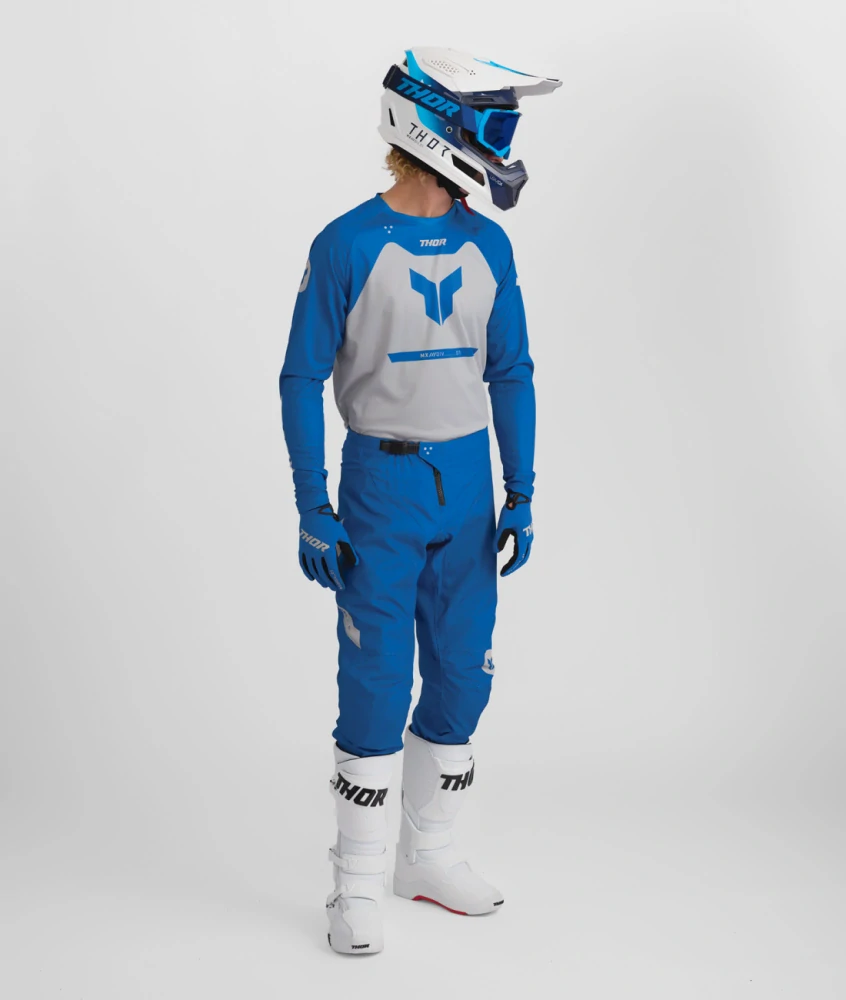 A Motokrosové - enduro kalhoty a dres / motokrosový - enduro komplet  THOR RIDEMODE MENACE barva modrá/šedá velikost 32+M