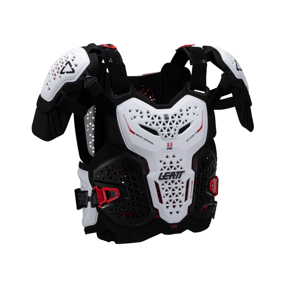 a Kombinovaný chránič hrudi,zad a ramen LEATT 5.5 PRO EVO CHEST PROTECTOR barva bílá/černá velikost L/XL