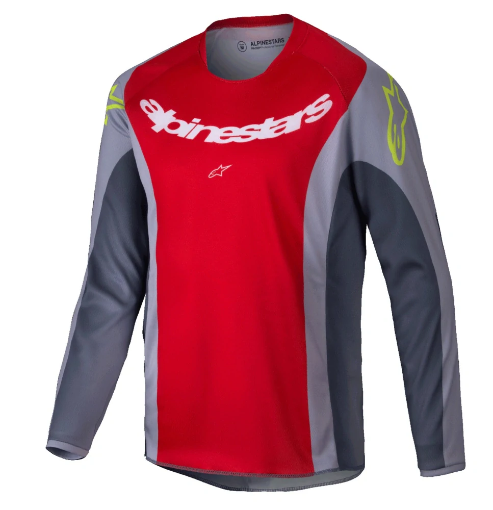 a Dětský motokrosový komplet kalhot a dresu ALPINESTARS RACER MELT barva červená/šedá/žlutá fluo velikost 26+L