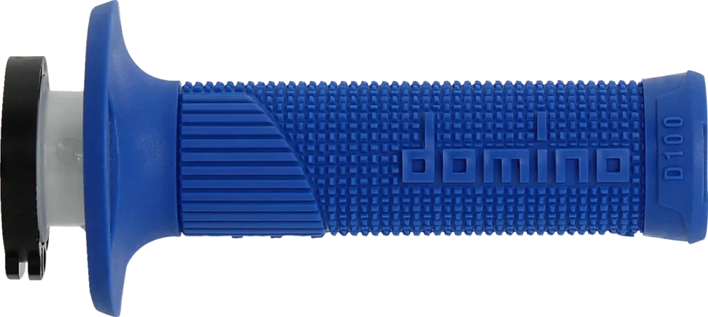 Motokrosové gripy s pevným plastem plynu DOMINO D100 SYSTÉM LOCK ON/D LOCK uzavřené konce gripů, barva modrá, pár