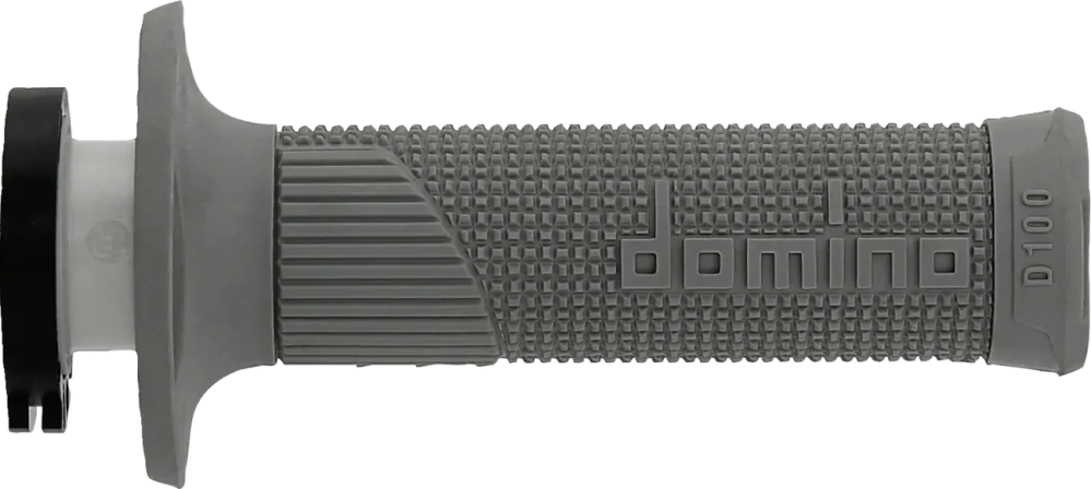 Motokrosové gripy s pevným plastem plynu DOMINO D100 SYSTÉM LOCK ON/D LOCK uzavřené konce gripů, barva šedá, pár