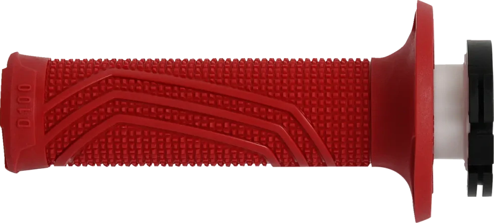 Motokrosové gripy s pevným plastem plynu DOMINO D100 SYSTÉM LOCK ON/D LOCK uzavřené konce gripů, barva červená, pár