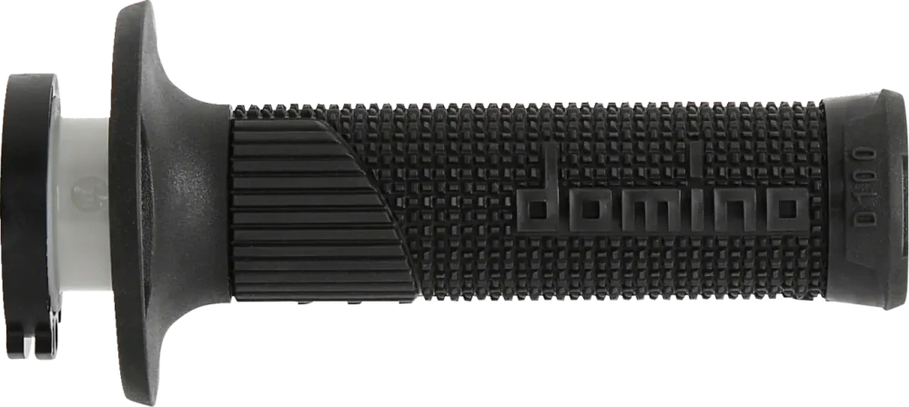Motokrosové gripy s pevným plastem plynu DOMINO D100 SYSTÉM LOCK ON/D LOCK uzavřené konce gripů, barva červená, pár