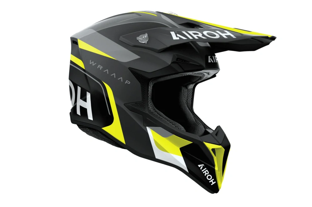 Motokrosová přilba AIROH WRAAAP CONQUER barva černá/žlutá fluo matná