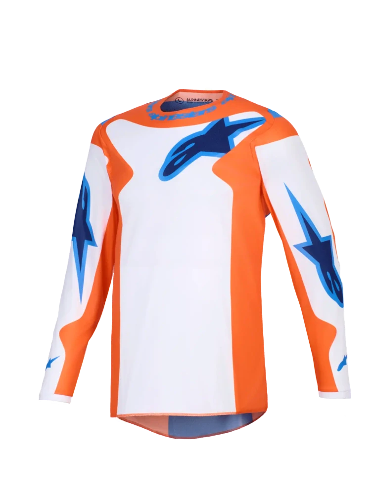 a Motokrosový komplet kalhot a dresu ALPINESTARS FLUID GRID barva bílá/modrá/oranžová velikost 34+L