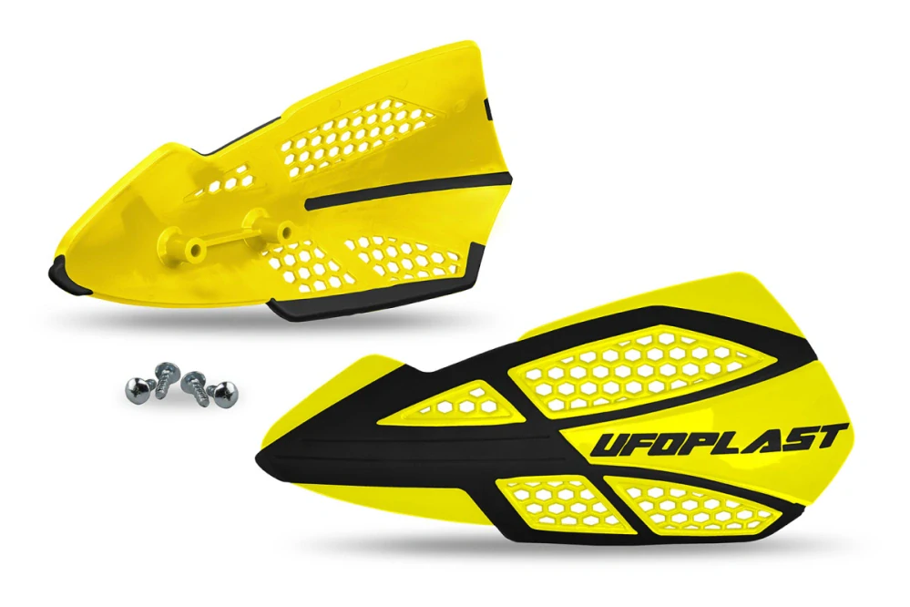 Odolné kryty páček motocyklu / chrániče rukou UFO VOYAGER HANDGUARDS žlutá-černá pár / bez montážní sady