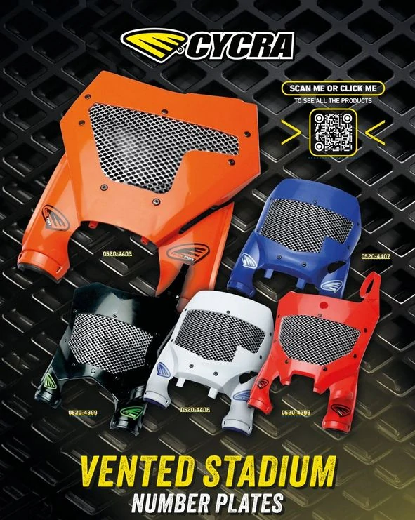 Přední číslová tabulka motocyklu s ventilační mřížkou CYCRA STADIUM PLATE VENTED pro KAWASAKI KX 250/ KX 250 X rok 2025-2026 viz popis, barva bílá