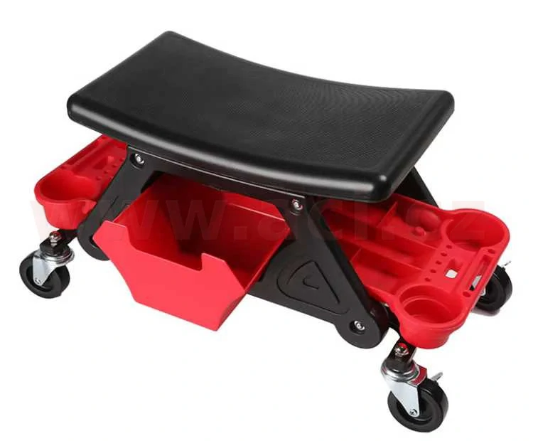 Dílenské sedátko na kolečkách s odkládacím stolečkem maximální zatížení 135 kg barva černá/červená