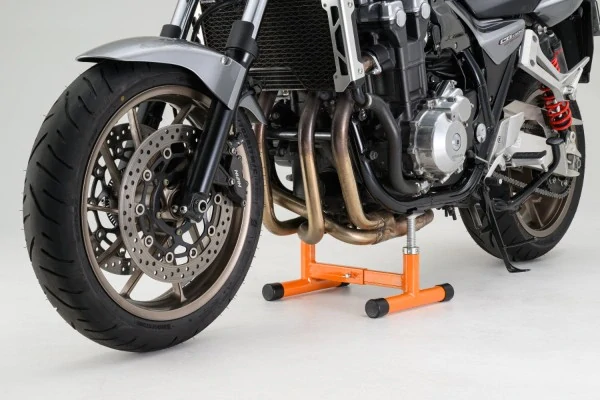 Nastavitelný motocyklový stojan DAYTONA ADJUSTABLE LIFT STAND 27934 barva oranžová/černá, nosnost stojanu 200 kg, zvedací výška max. 270 mm