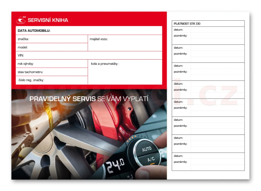 Univerzální servisní kniha pro až 36 záznamů, formát A5