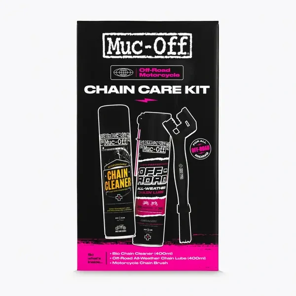 Čistící sada / dárková sada pro motorkáře MUC OFF MX OFFROAD CHAIN CARE KIT - čistič řetězu 400 ml + mazivo na řetěz + kartáč