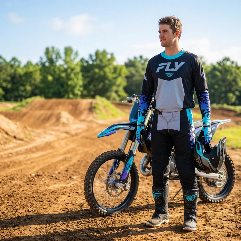 Lehký a pružný motokrosový dres FLY RACING LITE FLAKE USA 2027 barva černá/šedá/modrá