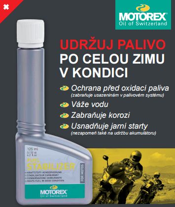 a Palivové aditivum pro 2T a 4T ke konzervaci paliva při dlouhodobém uskladnění MOTOREX FUEL STABILIZER 125 ml
