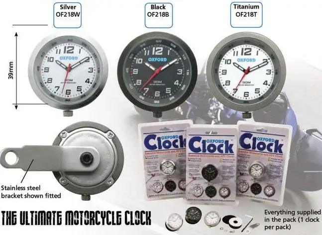 a Analogové hodiny na motocykl OXFORD OX559 černý rámeček, luminiscenční ciferník