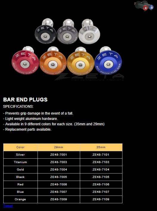 Zátky řídítek ZETA BAR END PLUGS Classic ¤ 35mm - černá