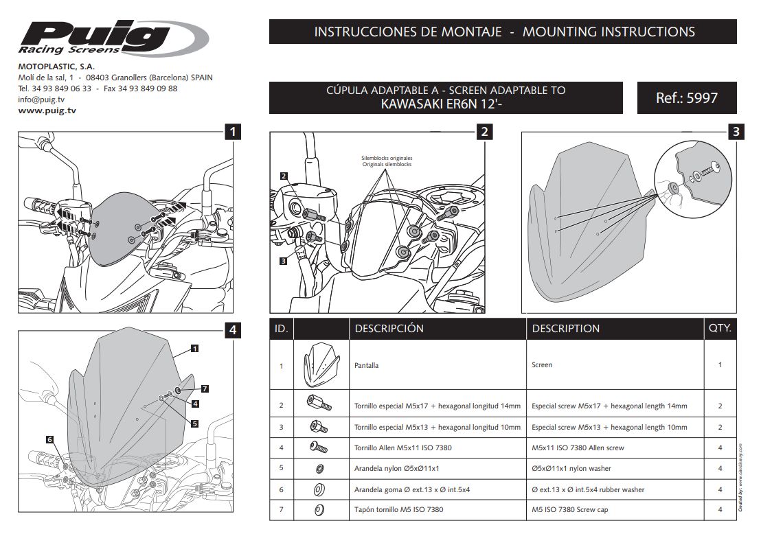 Plexi PUIG SPORT Kawasaki ER-6N 2012-2017 karbonové